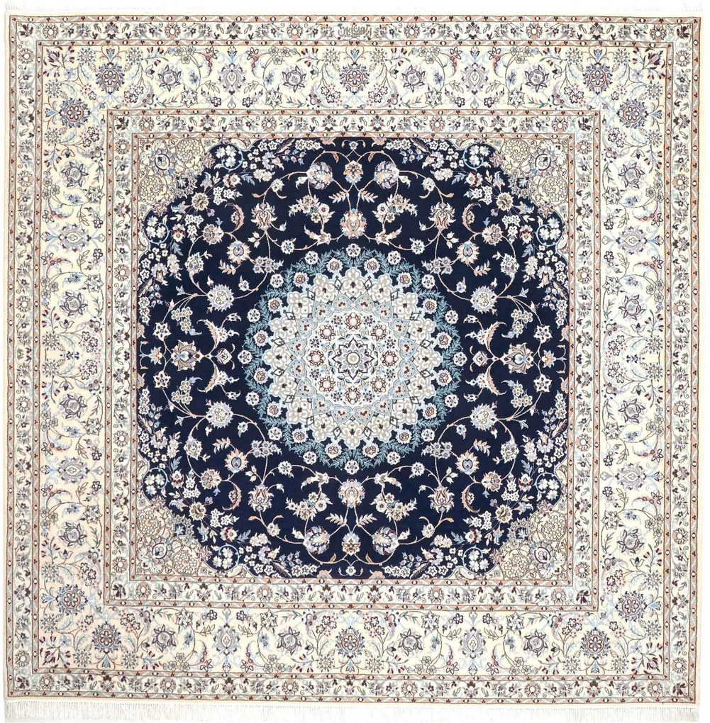 Nain Tappeto 210x210 Blu (Iran) Annodato A Mano