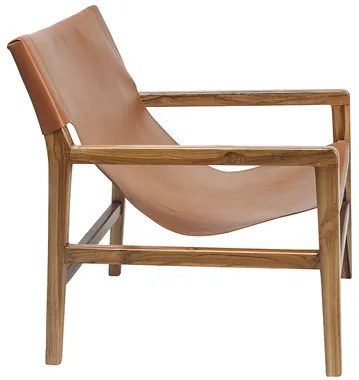 Poltrona teak e pelle marrone chiaro CHILLY