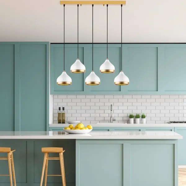 Lampadario a sospensione su cavo YILDO 5xE27/40W/230V bianco/oro