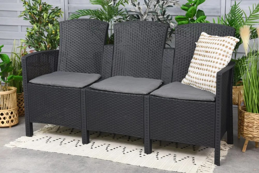 Divano 3 posti in polyrattan antracite Lido 3 Bica