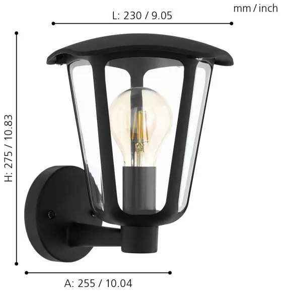 Eglo 98119 - Applique da esterno MONREALE 1xE27/60W/230V IP44 nero