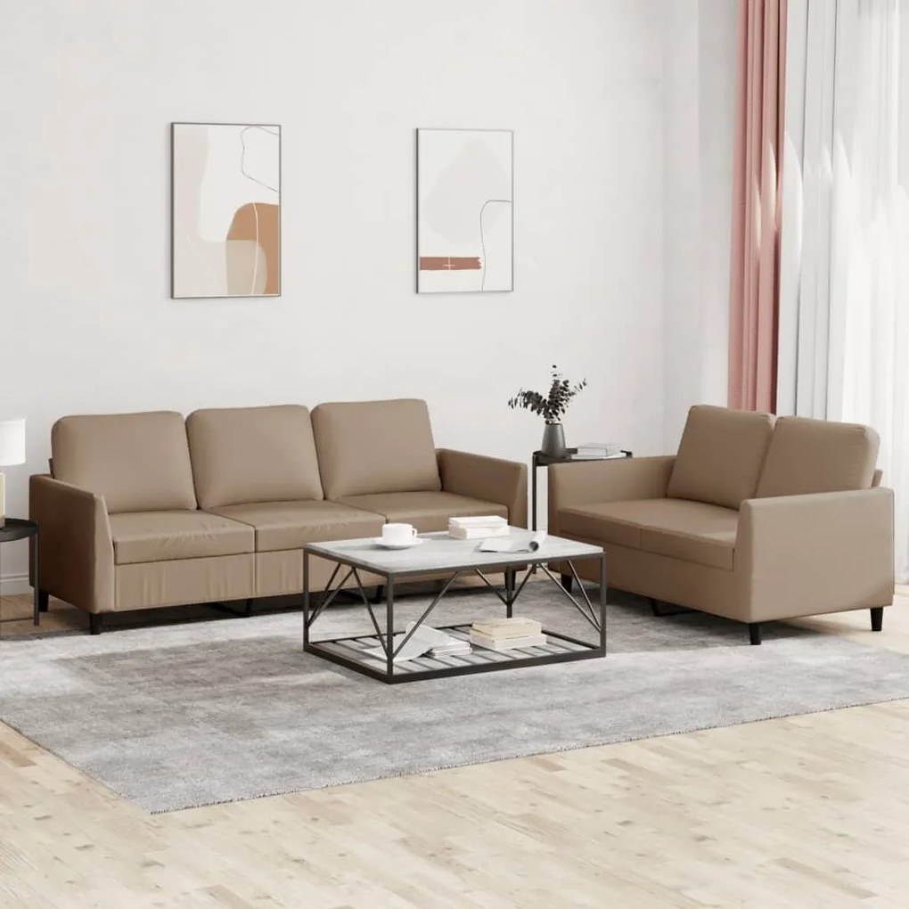 Set Di Divani 2 Pz Con Cuscini Cappuccino İn Similpelle /