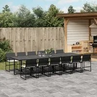 Set da Pranzo da Giardino 13pz con Cuscini Nero in Polyrattan 3295062