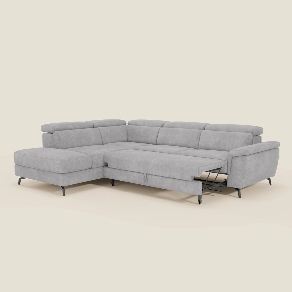 Estro Divano angolare estraibile - poggiatesta reclinabili in tessuto impermeabile T14 grigio chiaro