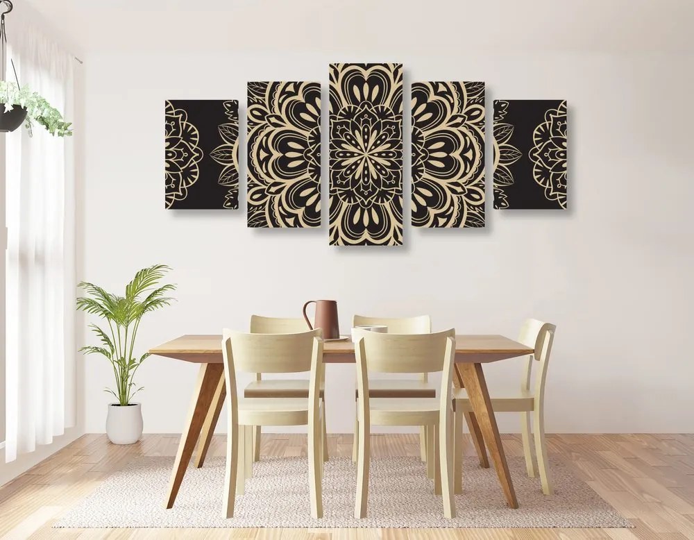 Quadri 5 pezzi – Mandala su sfondo nero