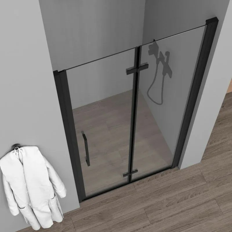 Porta doccia a soffietto per nicchia 75cm in vetro temperato trasparente con profili neri Neos