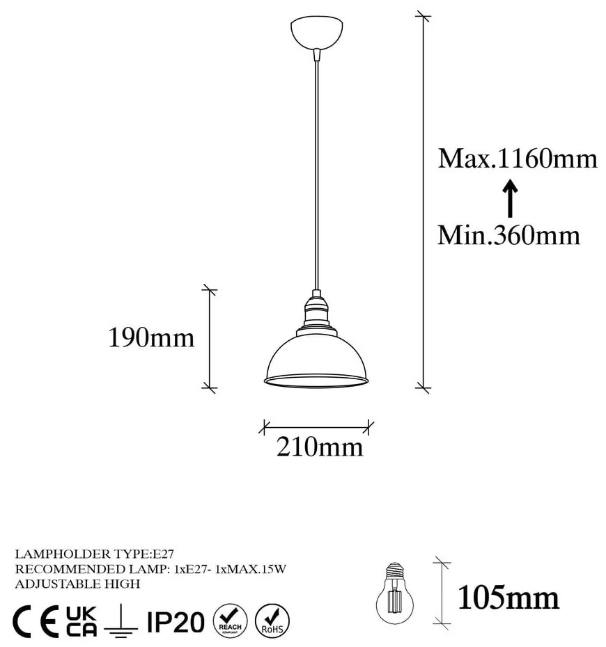 Lampada a sospensione nera con paralume in metallo ø 21 cm Varzan - Opviq lights
