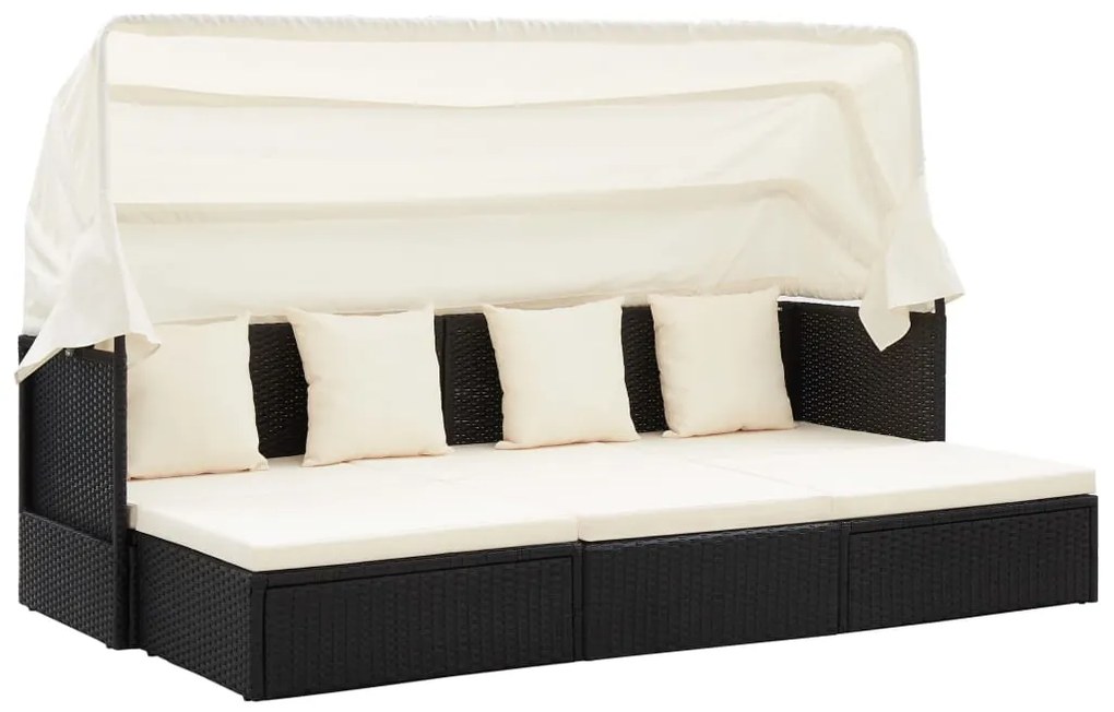 Lettino Da Giardino Con Tettuccio İn Polyrattan Nero /