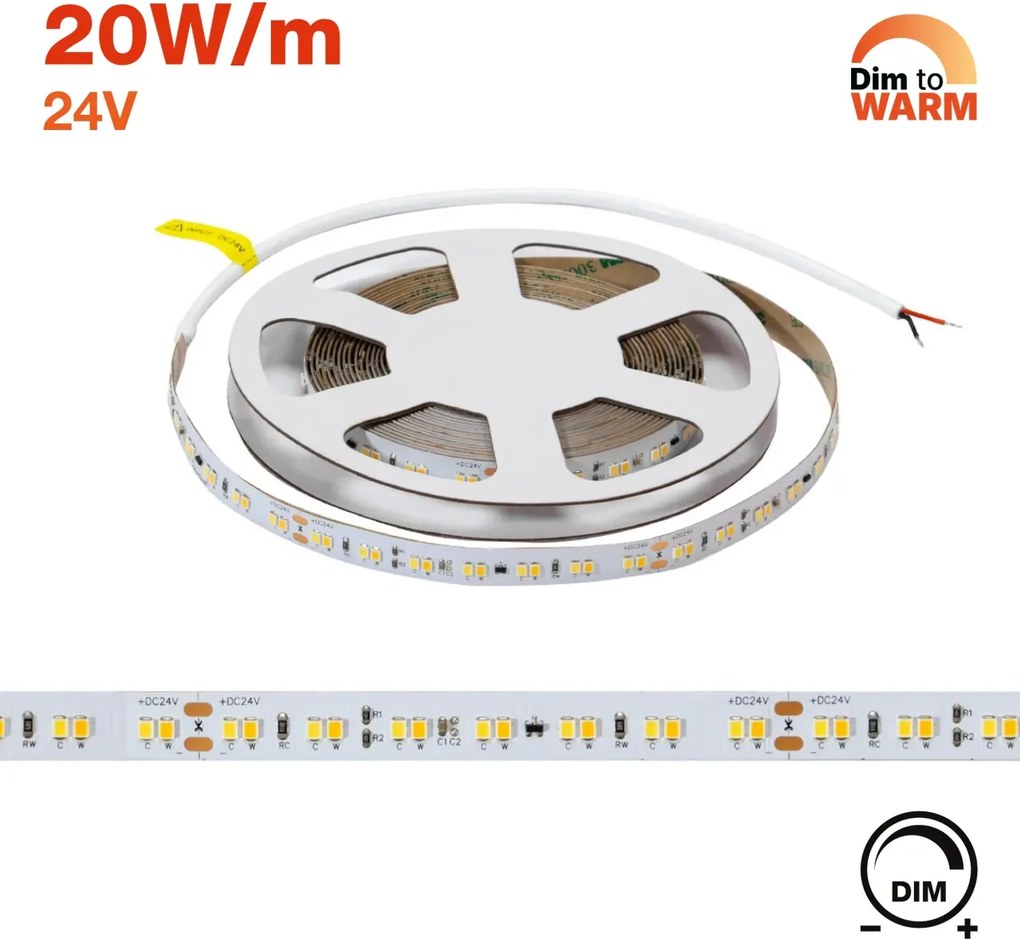 Striscia LED Dim to Warm 24V 20W/m Vintage IP20 - 5 metri