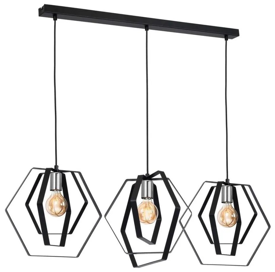 Lampadario a sospensione con filo HEXAGON 3xE27/60W/230V nero/cromo