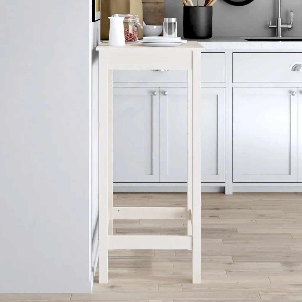 Tavolo Da Bar Bianco 50x50x110 Cm İn Legno Massello Di Pino /