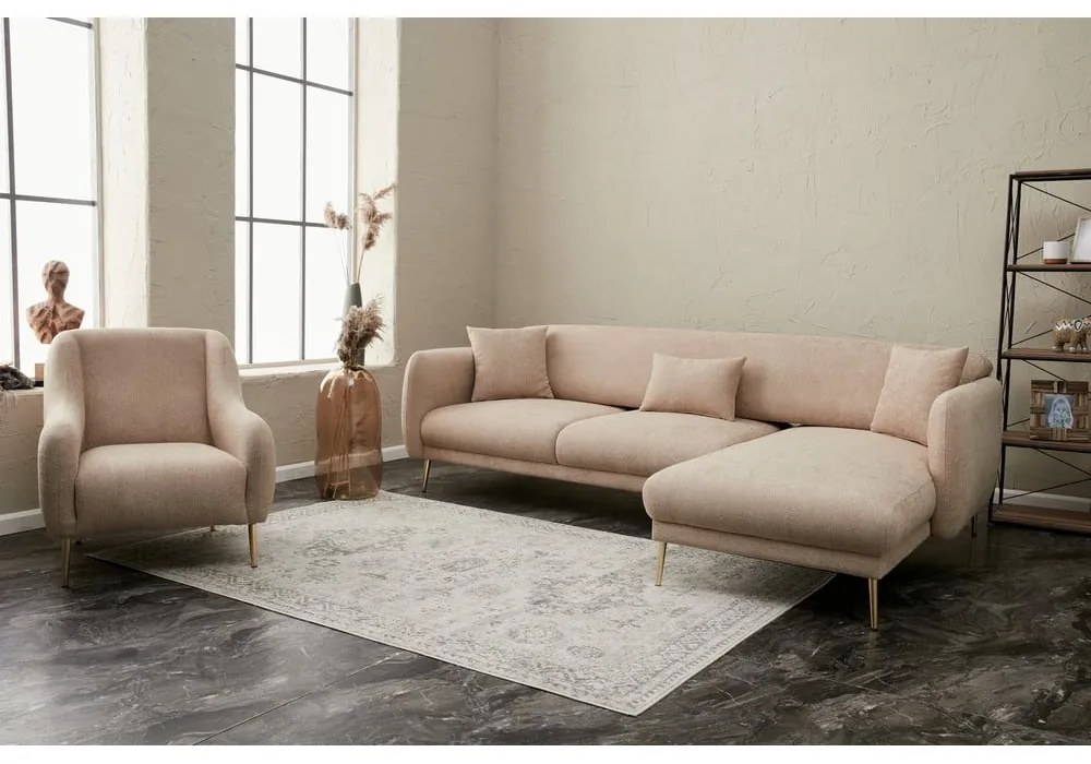 Divano angolare beige (con penisola a destra/con chaise lounge) Simena – Balcab Home