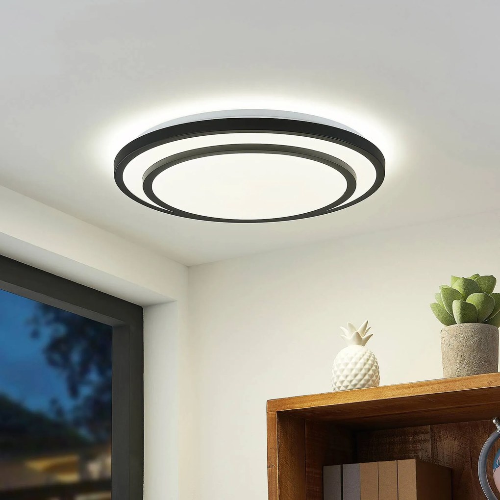 Plafoniera LED Lindby Essina, nero, metallo, CCT, dimmerabile.