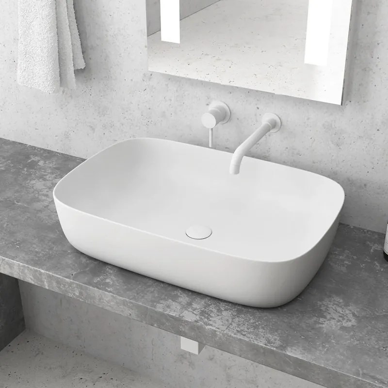 Lavabo da appoggio rettangolare colore bianco opaco 60cm | MIL-LB - KAMALU