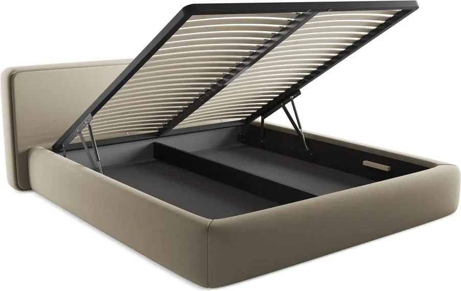 Letto matrimoniale imbottito beige con contenitore con griglia 180x200 cm Kiana - Makamii