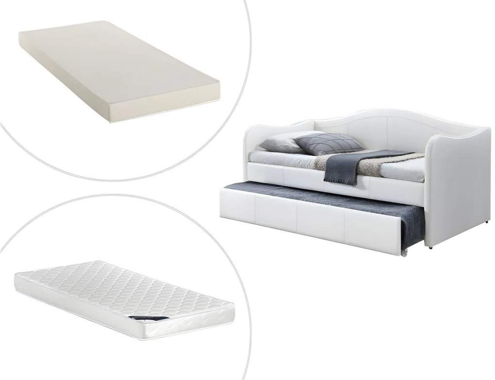 Divano letto a scomparsa 2 x 90 x 190 cm Similpelle Bianco + materasso MATHILDE