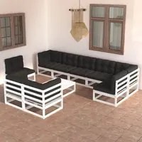 Set Divani da Giardino 10 pz con Cuscini Legno Massello di Pino 3076730