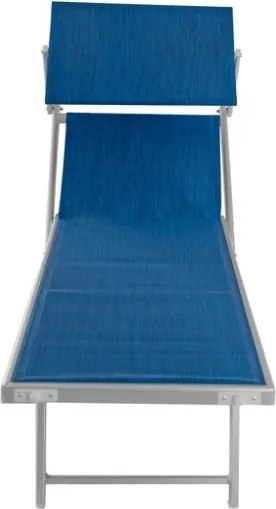 Lettino Da Mare Professionale In Alluminio Con Tettuccio Parasole Blu 186x61x39