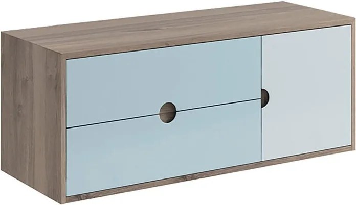 Mobile da bagno sospeso sotto lavabo Kompas di VISOBATH L 120 x H 48 x P 22 cm rovere e blu, 2 cassetti 1 anta