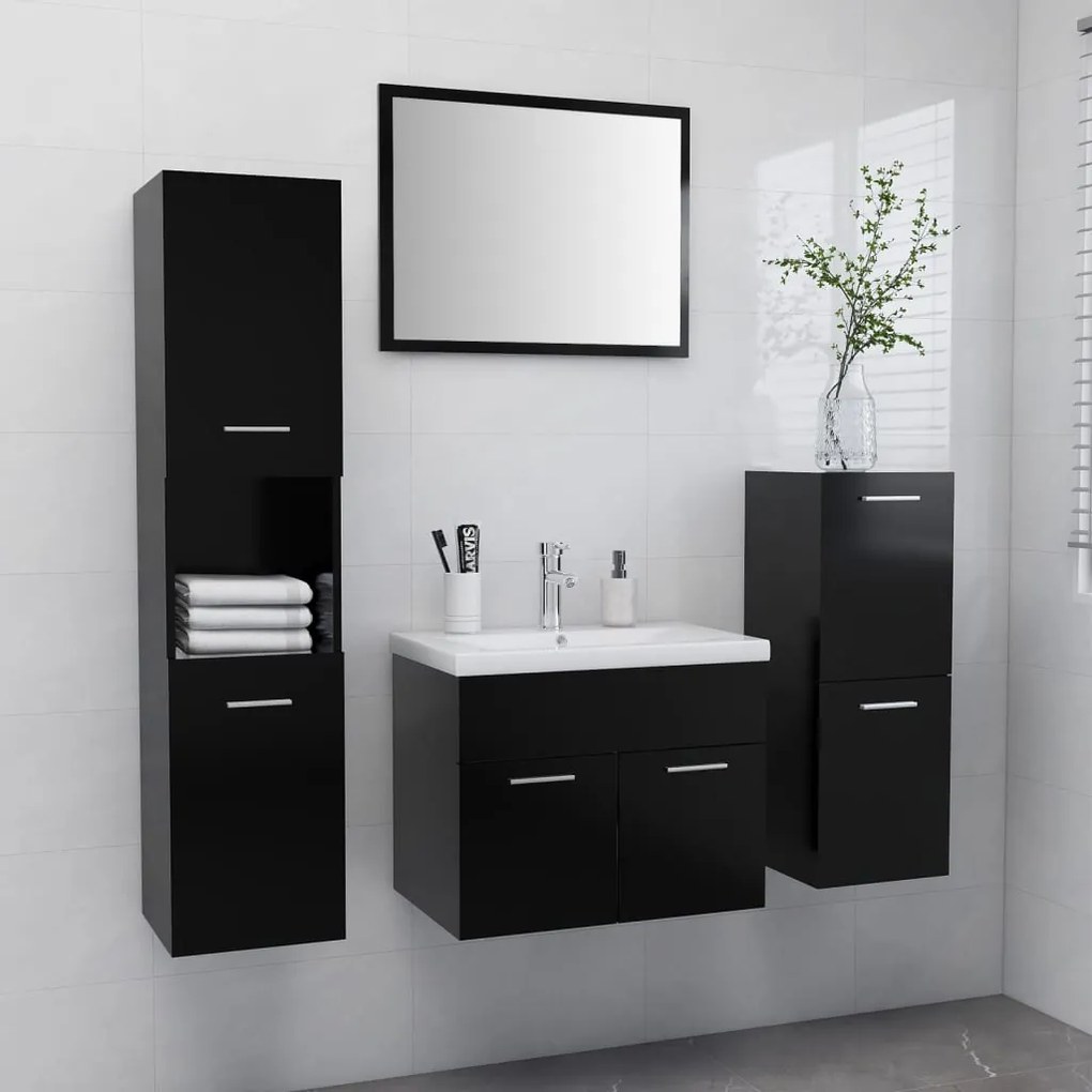 Set Mobili Da Bagno Nero İn Legno Multistrato /