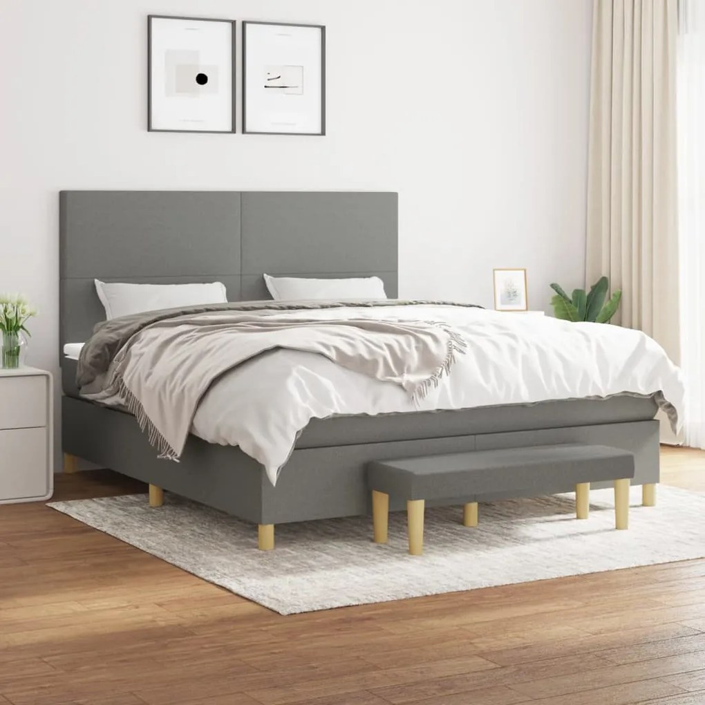 Giroletto A Molle Con Materasso Grigio Scuro 160x200 Cm Tessuto /