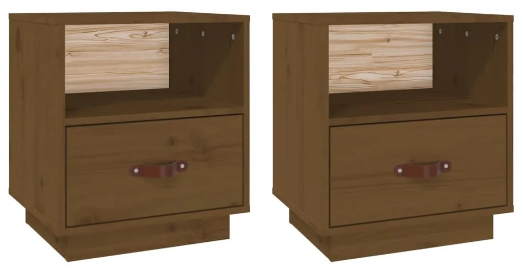 Comodini 2 pz miele 40x34x45 cm in legno massello di pino