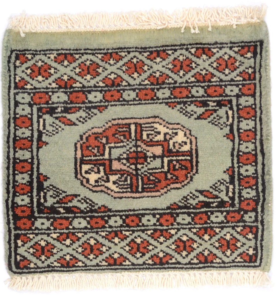 Bokhara Tappeto orientale 30 x 30 Verde (Pakistan) Annodato A Mano