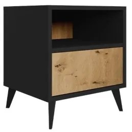 Comodino OVESSI 52x47 cm nero/quercia artisan