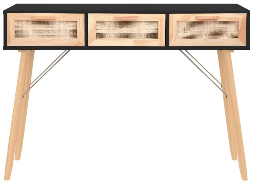 Tavolo consolle nero 105x30x75cm massello pino rattan naturale