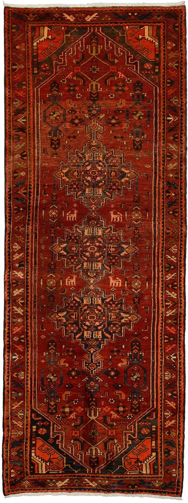Hamedan Tappeto 110x300 Rosso (Iran) Annodato A Mano