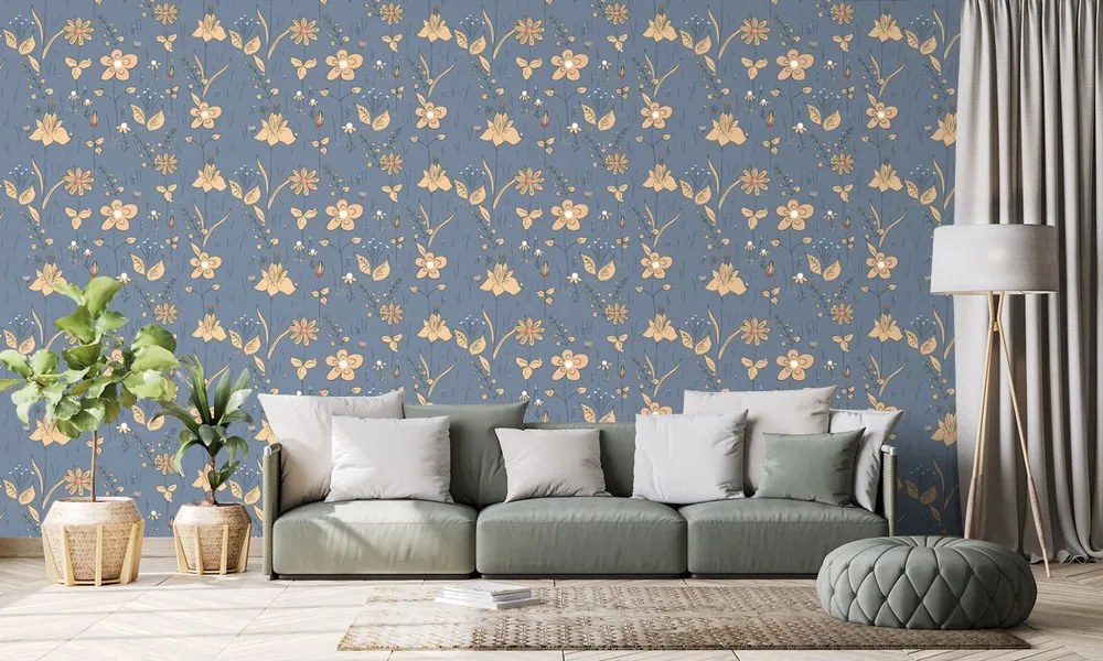 Carta da parati – Fiori di campo in versione blu