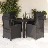 Set da Pranzo da Giardino 5 pz Nero con Cuscini in Polyrattancod mxl 111214