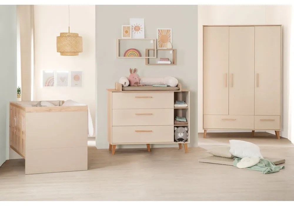 Cassettiera per bambini color crema/di colore naturale con effetto rovere con fasciatoio 117x103x78 cm Jil – Roba