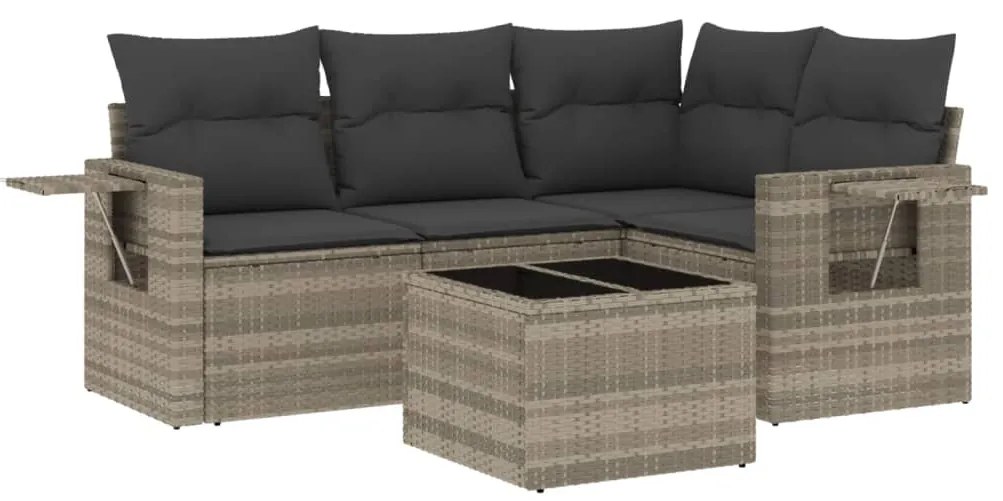 Set divano da giardino 5pz con cuscini grigio chiaro polyrattan