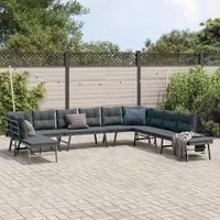 Set Panche Giardino Cuscini 7pz Nere Acciaio Verniciato Polvere 3283728