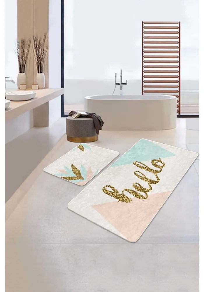 Set di tappetini per il bagno in velluto crema/dorati 2 pz 60x100 cm Hello – Mila Home