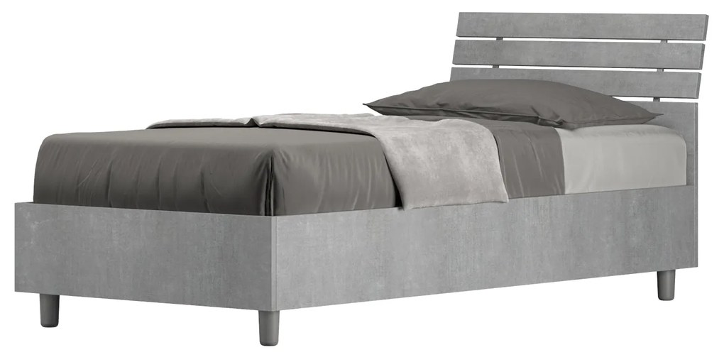 Letto singolo Ankel 80x190 cm - Con contenitore o rete a doghe, Cemento / Con Rete