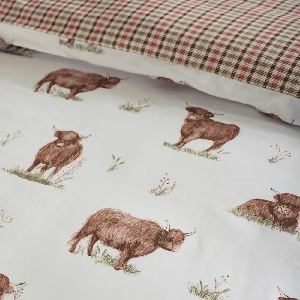 Set copripiumino e federa marrone e beige per letto matrimoniale e per letto esteso 230x220 cm Angus Highland Cow – Catherine Lansfield