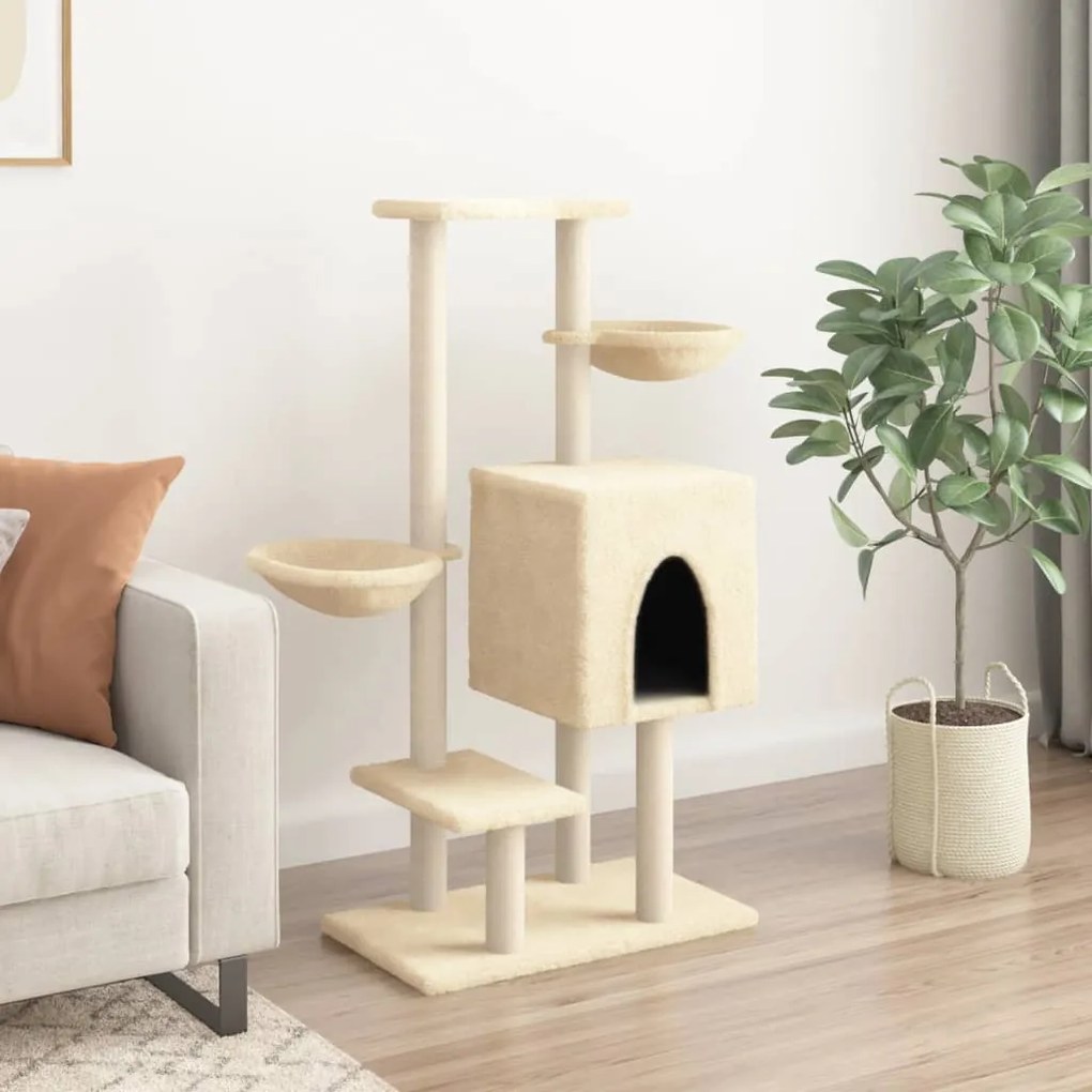 Albero per gatti con tiragraffi in sisal crema 117 cm