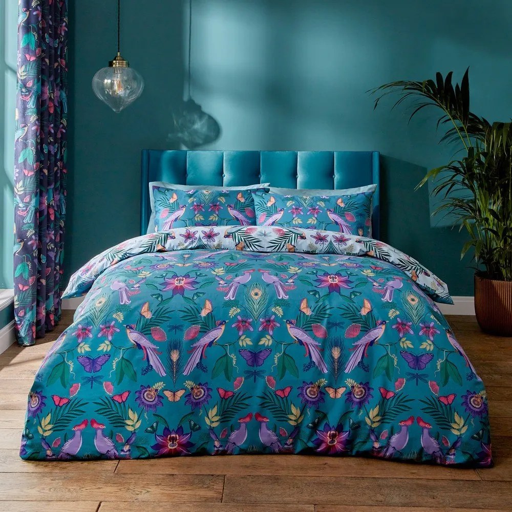 Set copripiumino e federa blu per letto singolo 135x200 cm Mya Tropical Floral – Catherine Lansfield