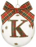 Pallina Natale con lettera K 10 cm tartan