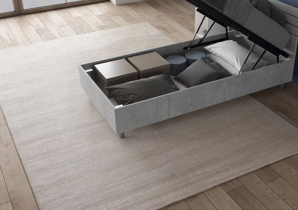 Letto singolo senza rete, con rete e contenitore 80x200 testata dritta Demas, cemento / senza rete