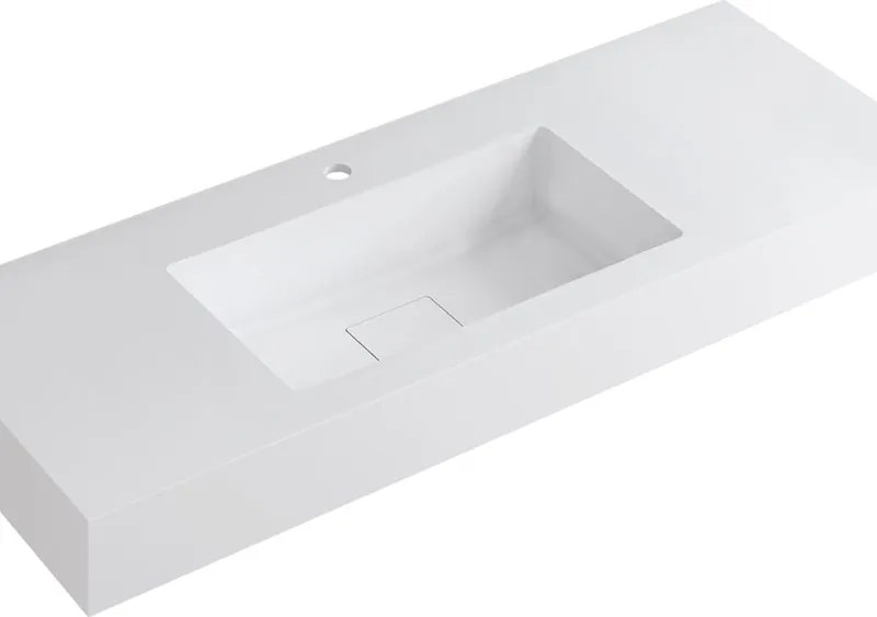 Lavabo a incasso rettangolare vasca centrale L 120.5 x H 15 x P 46 cm in resina bianco opaco