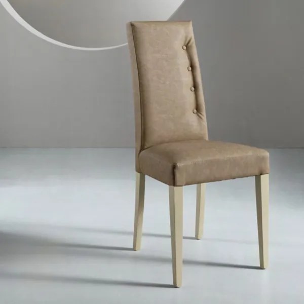 Sedia ecopelle nuvolato con 4 bottoni laterali gambe in legno SIDE Tortora Set da 2