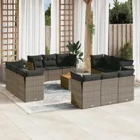 Set Divani da Giardino 13 pz con Cuscini Grigio in Polyrattan 3255871