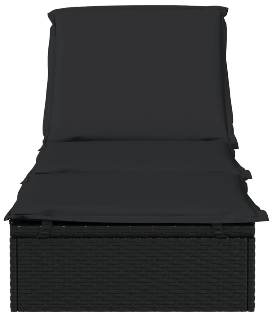 Lettino con cuscino nero 201x55x62 cm in polyrattan