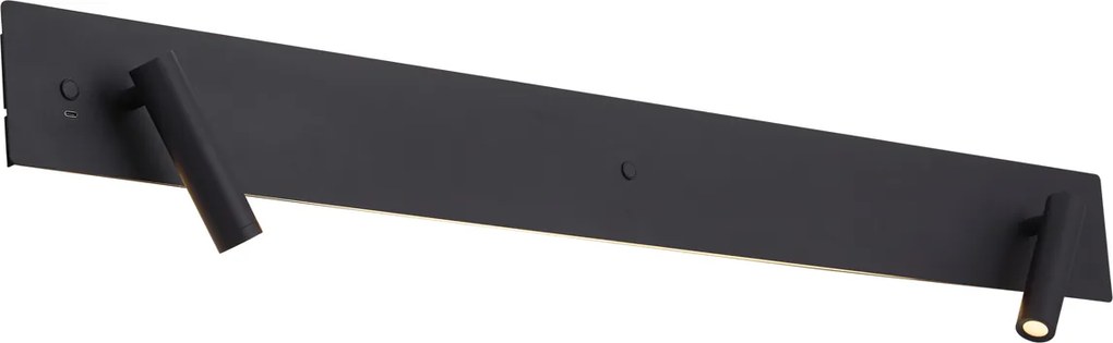 Lampada da Parete Moderna Nera a 2 Luci con LED, Retroilluminazione e USB-C - Longly