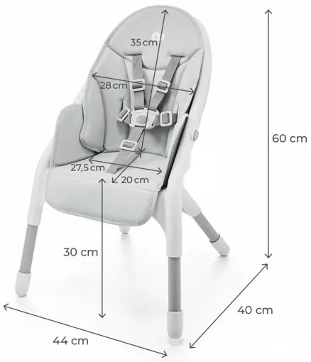 KINDERKRAFT - Sedia da pranzo per bambini 2in1 DINNLY grigio