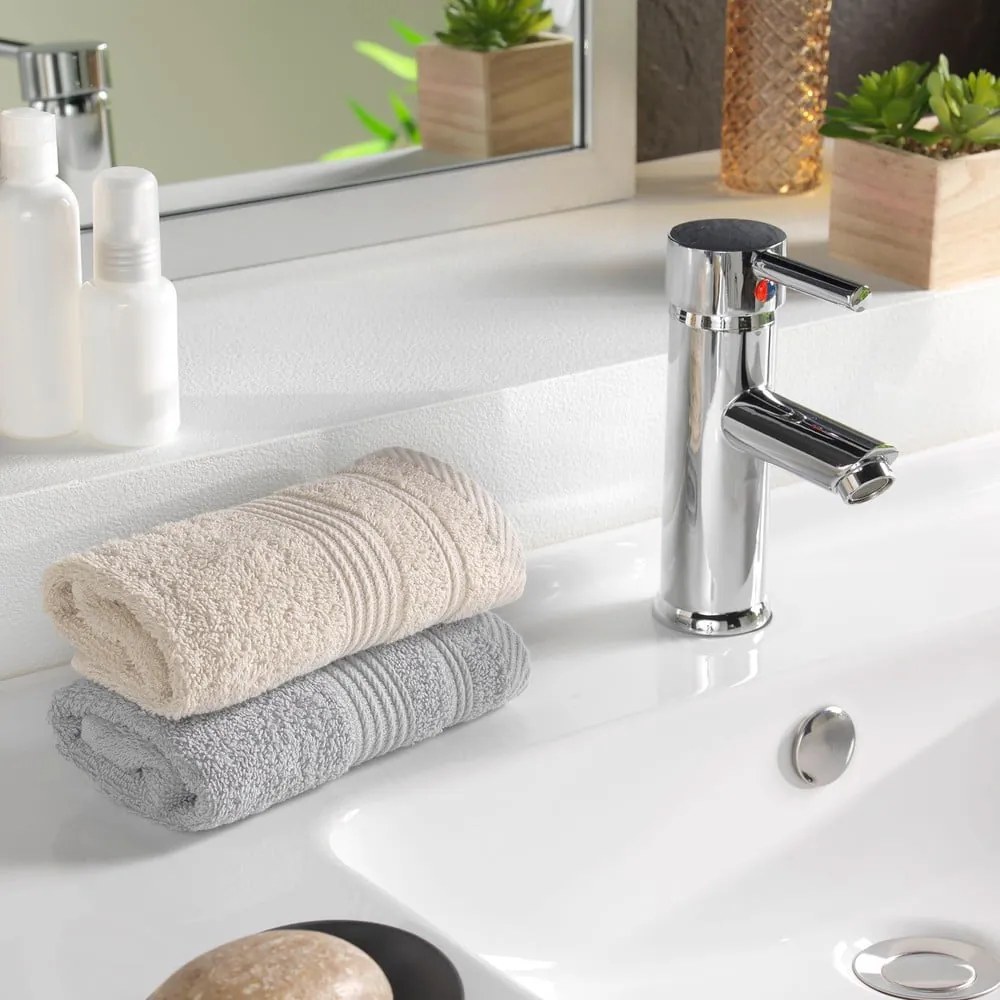 Asciugamano tipo terry beige in cotone 30x50 cm Tendresse – douceur d'intérieur