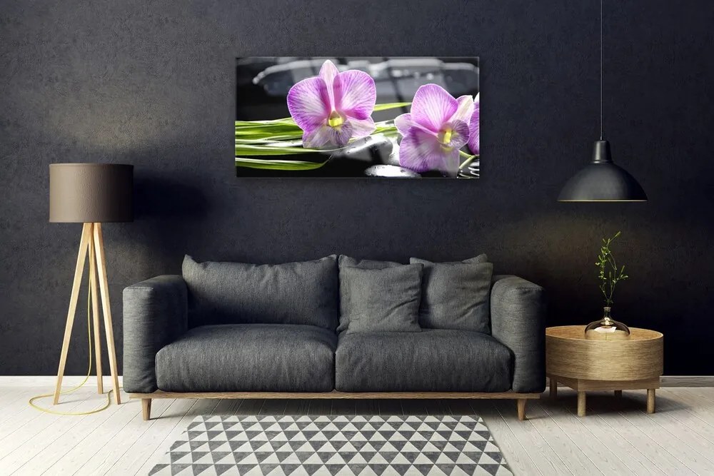 Quadro su vetro acrilico Pietre Orchid Zen Spa 100x50 cm